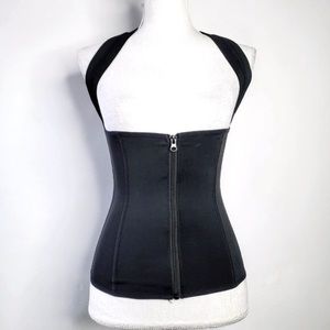 Black Under Bust Zip Front Corset S